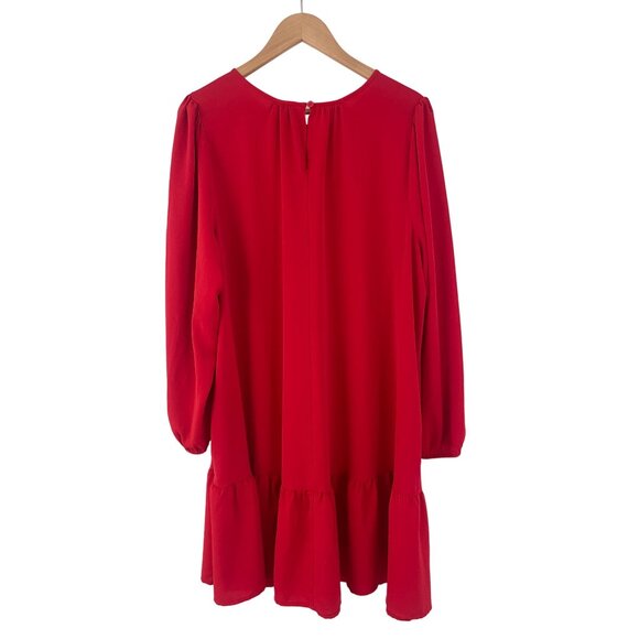 Size 1X 16 18 RED LONG SLEEVED TIERED SHIFT DRESS All-Season Day/Evening PLUS SZ - Picture 4 of 5